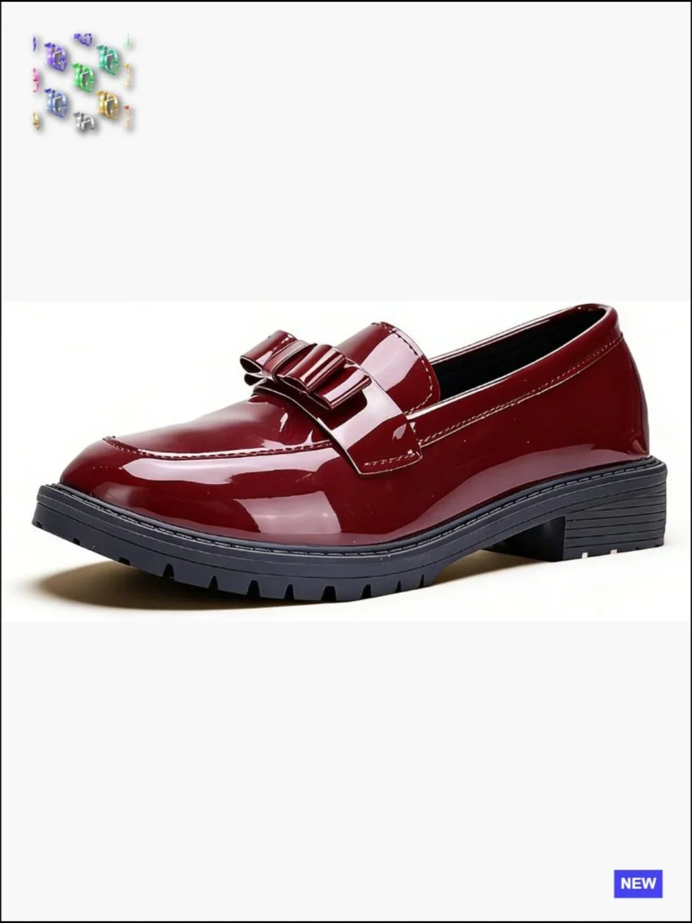 Patent Leather Chunky Heel Loafers Metal Buckle Lug Sole Platform Slip On Penny